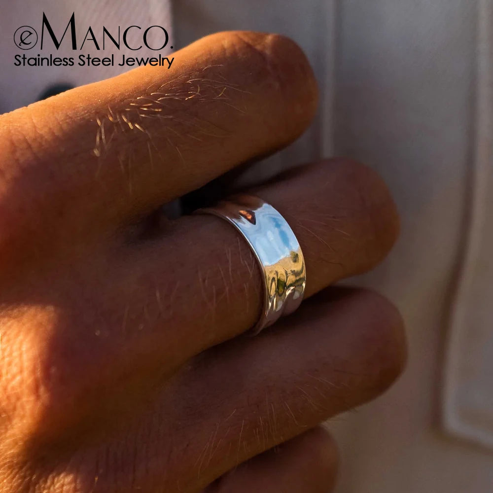 Wide Stainless Steel Ring, Simple Punk Style, Suitable for Men