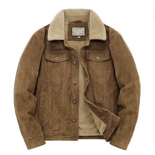 Men’s Workwear-Inspired Jacket with Sherpa Lining and Corduroy Finish