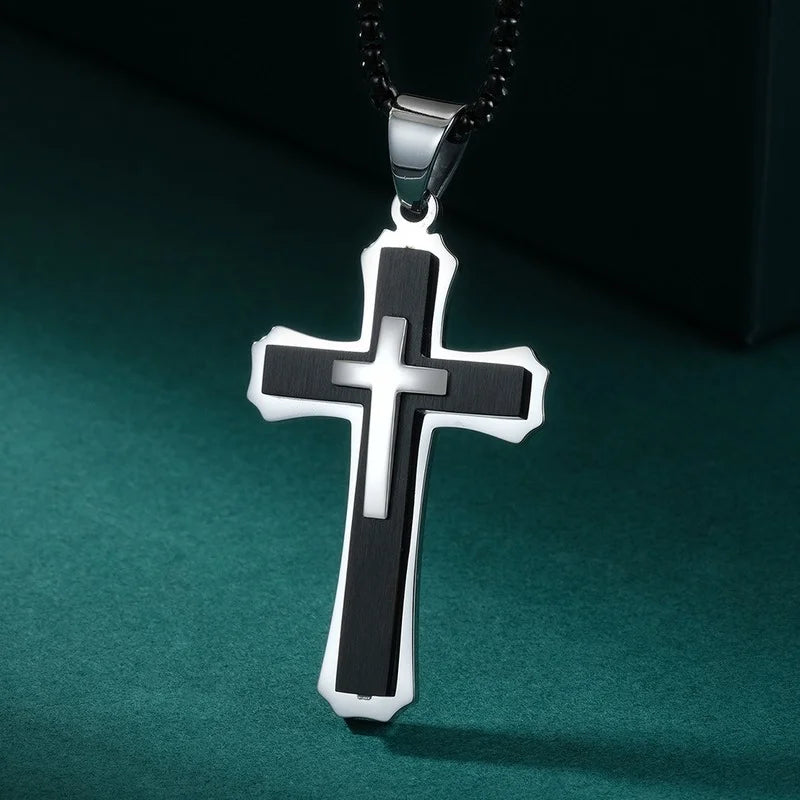 Modern Cross Pendant Necklace – Dual-Tone Stainless Steel