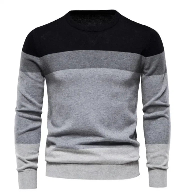 Men’s Casual Striped Knit Sweater – Modern Style for Fall and Winter