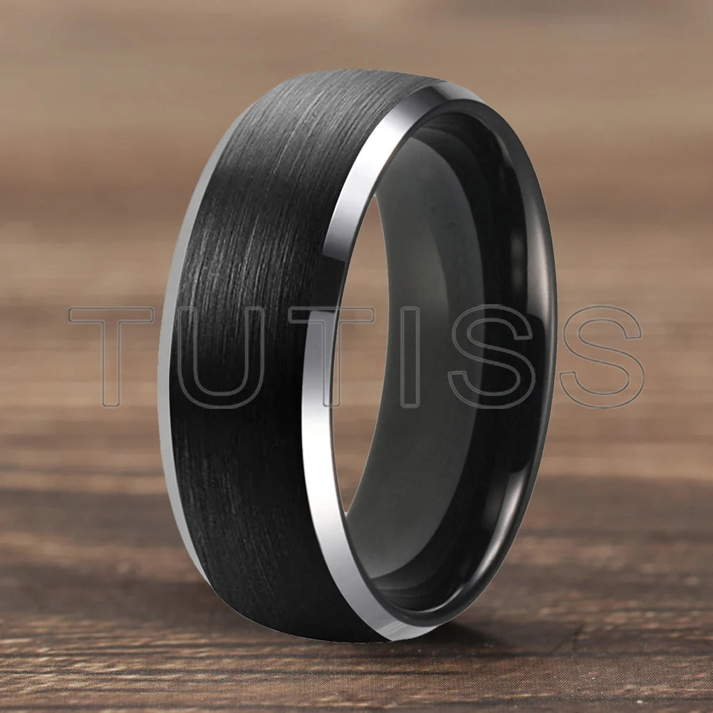 6/8mm Tungsten Carbide Engagement Ring for Men, Modern Engagement Ring Dome, Brushed Slant Edge
