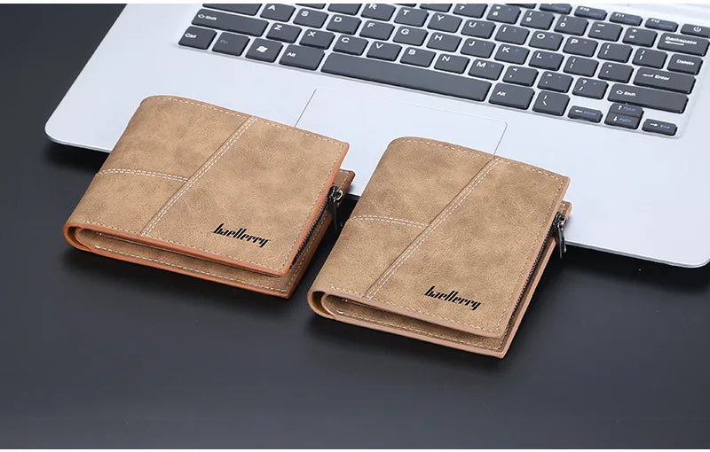 Vertical Men’s Wallet with Minimalist Geometric Stitch Design – Compact and Stylish