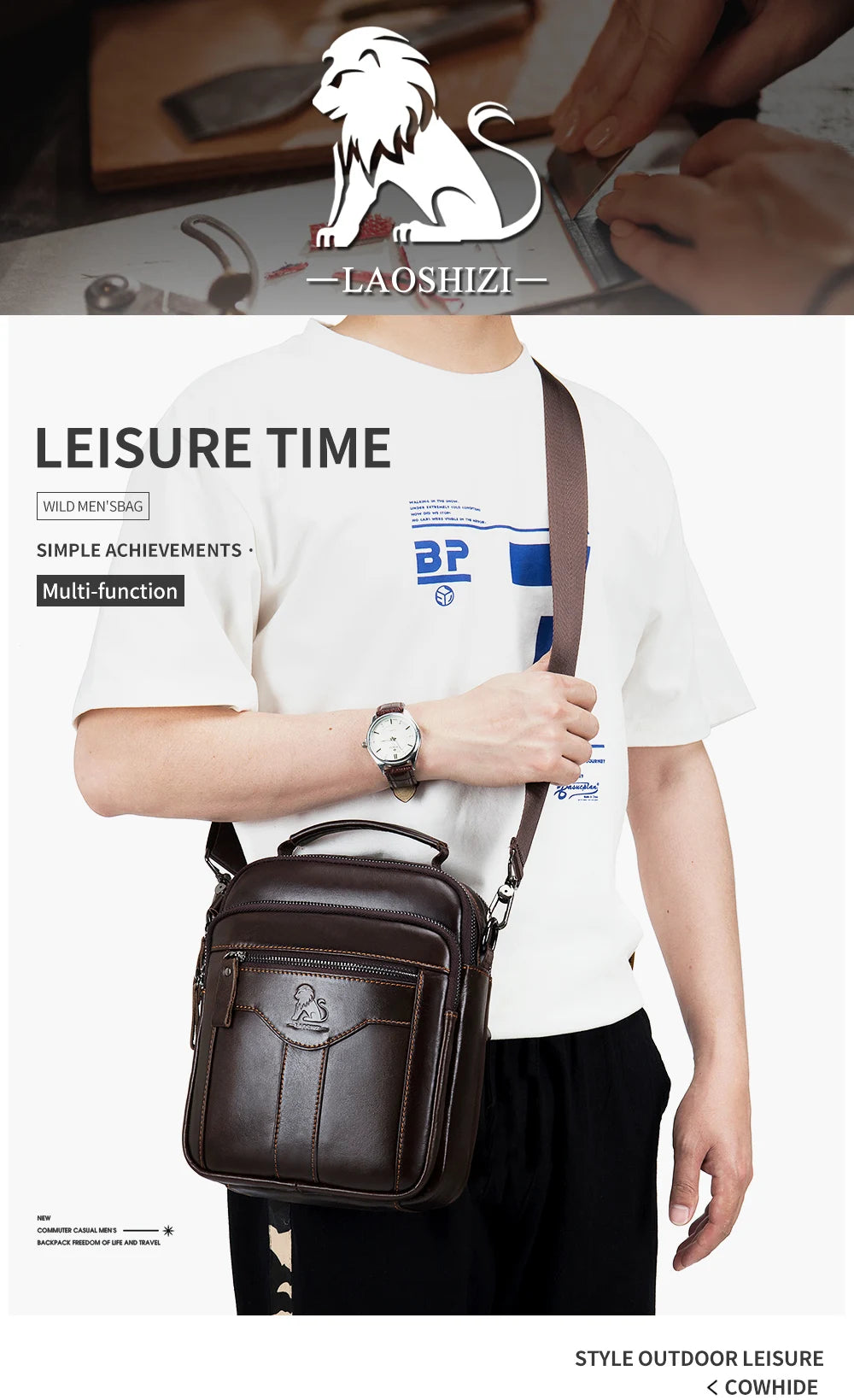 Men’s Vintage Leather Shoulder Bag – Small Crossbody Messenger with Multi-Pockets for Work, Travel & Daily Use