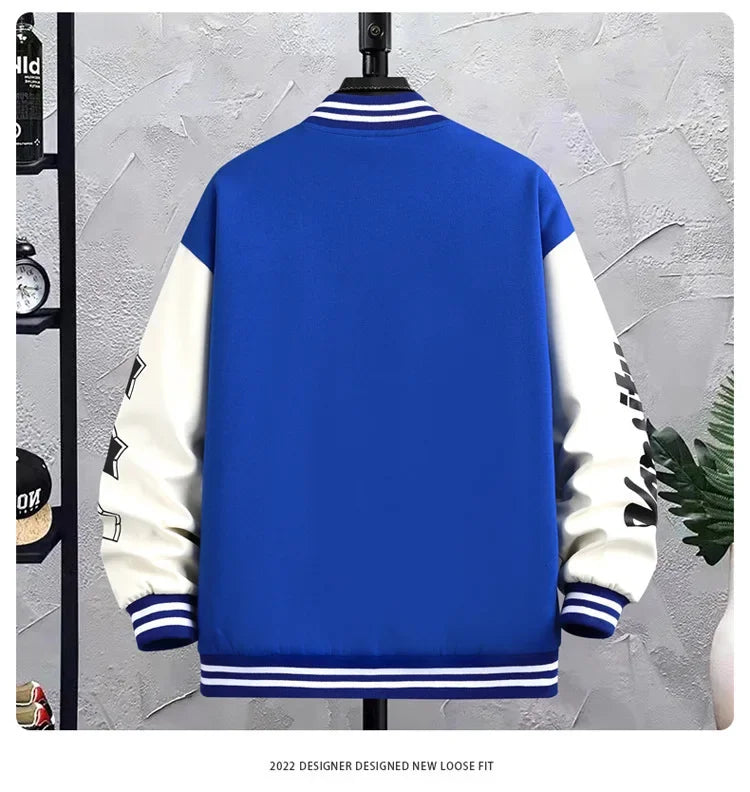 Men’s Varsity College Jacket with Embroidered Details and Snap Button Closure