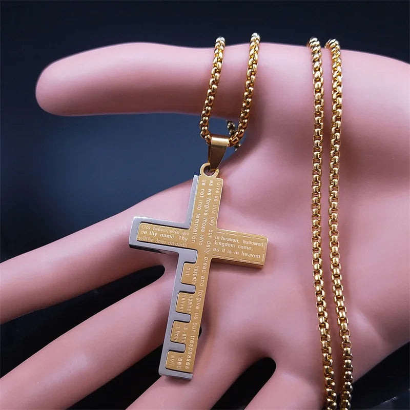 Men’s Necklace with Cross Pendant – Engraved Prayer