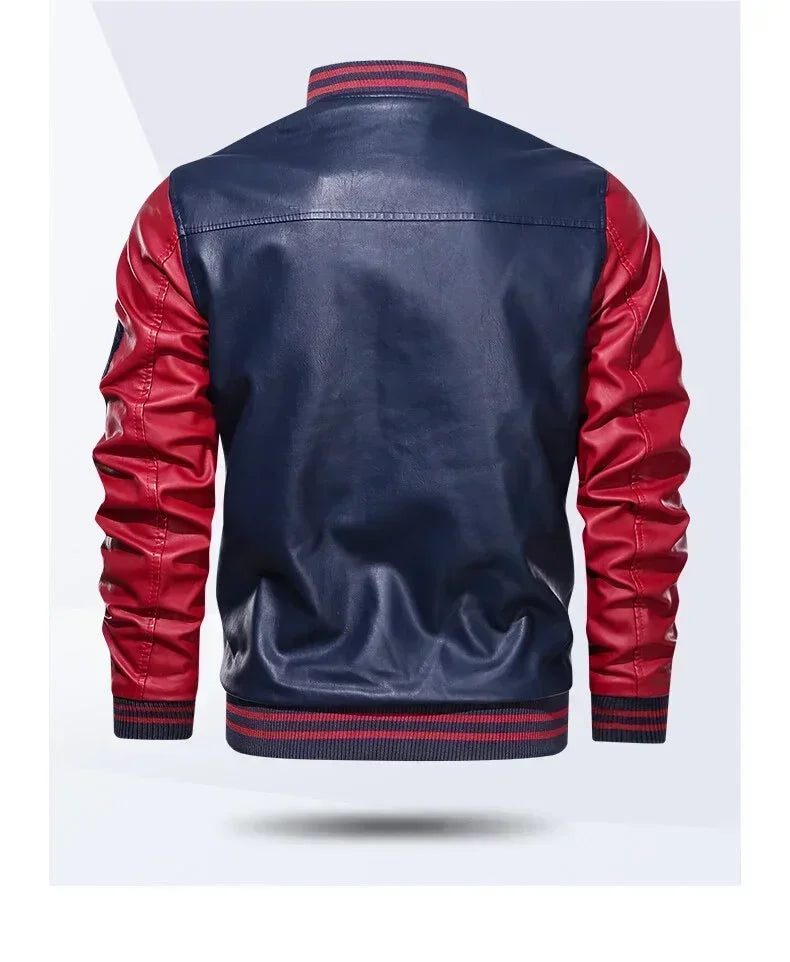 Men’s “R Varsity” Leather-Style College Jacket with Contrast Sleeves