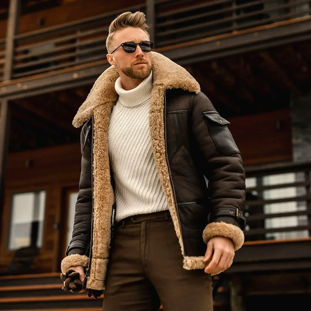 Men’s Aviator Jacket with Faux Fur Collar