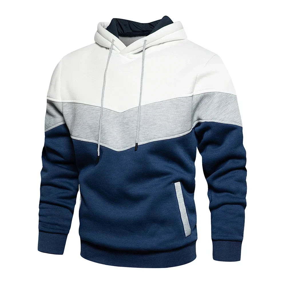 Men’s Modern Geometric Panel Pullover Hoodie – Casual Streetwear for Everyday Comfort