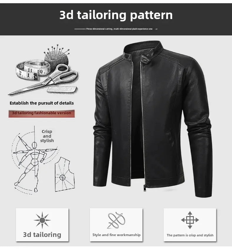 Men’s Biker-Style Jacket with Contrasting Panels and Functional Zippers