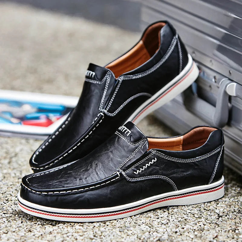 Freizeitschuhe aus Leder für Herren – Niedriger Mokassin, echtes Leder