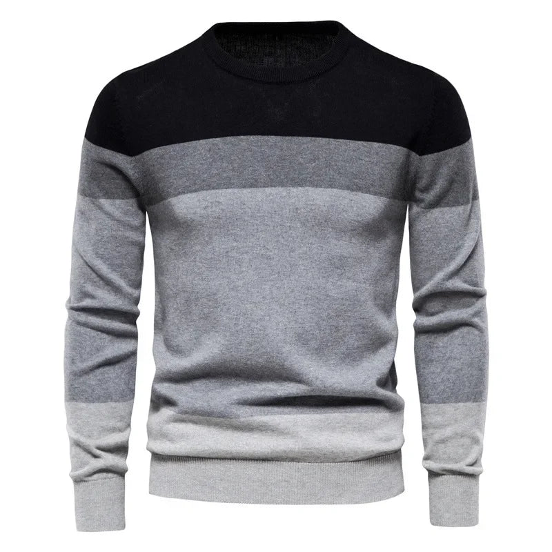 Men’s Casual Striped Knit Sweater – Modern Style for Fall and Winter