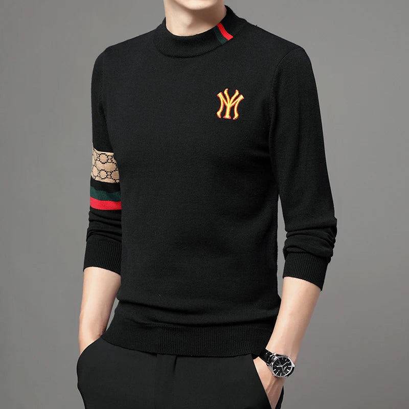 Men’s Slim Fit Knit Sweater with Sporty Sleeve Detail – Urban Elegance with Attitude