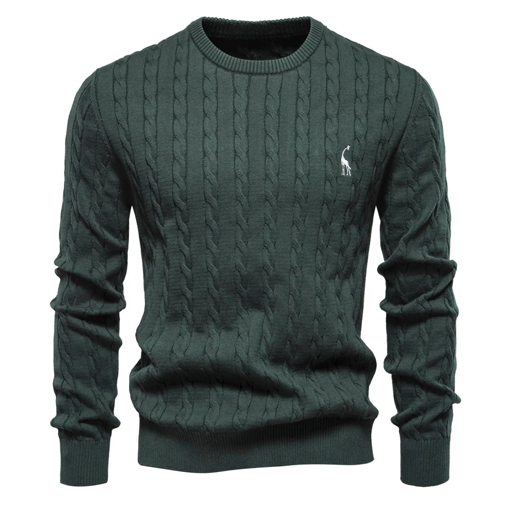 Men’s Cable Knit Sweater with Embroidery – Classic Style with a Unique Touch
