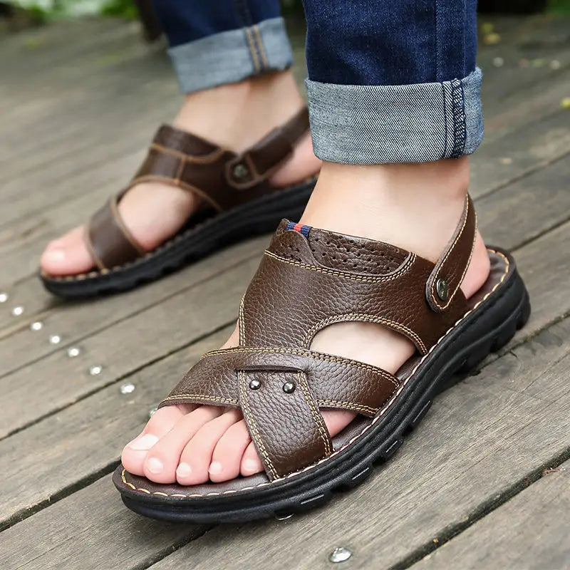 Men's Summer Leather Sandals - Reinforced Men's Shoes Made of Genuine Leather