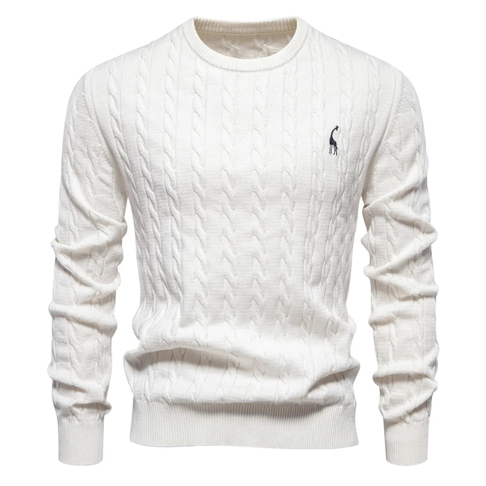 Men’s Cable Knit Sweater with Embroidery – Classic Style with a Unique Touch