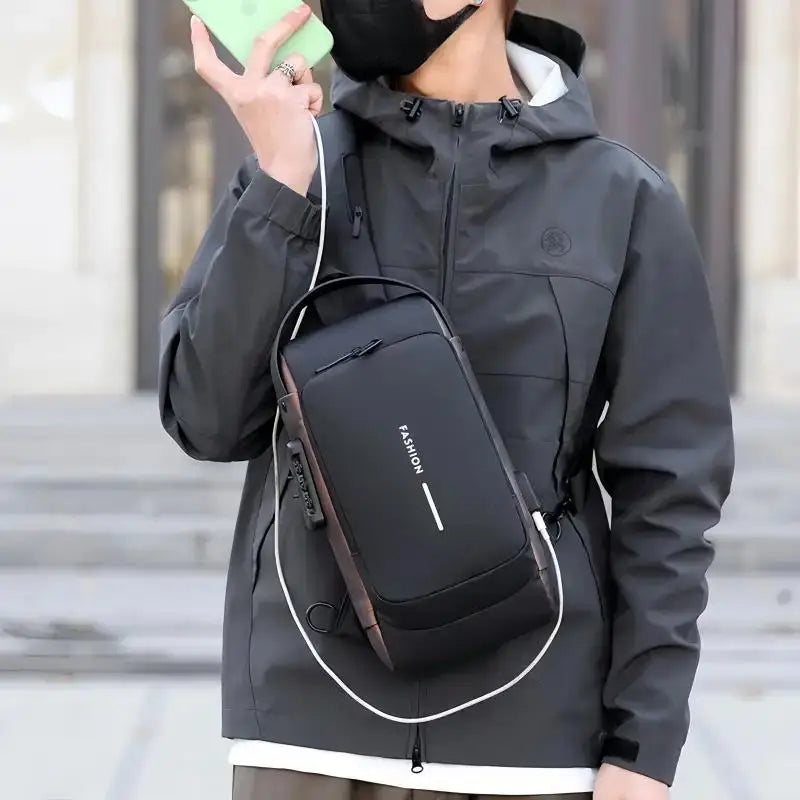 Men’s Anti-Theft Crossbody Sling Bag – USB Charging Chest Pack for Travel, Work & Everyday Carry