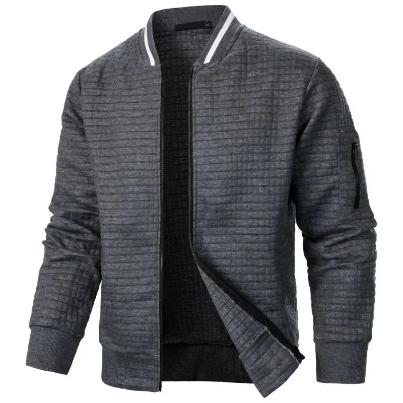 Urban Style Men’s Jacket with Textured Finish and Asymmetrical Zipper