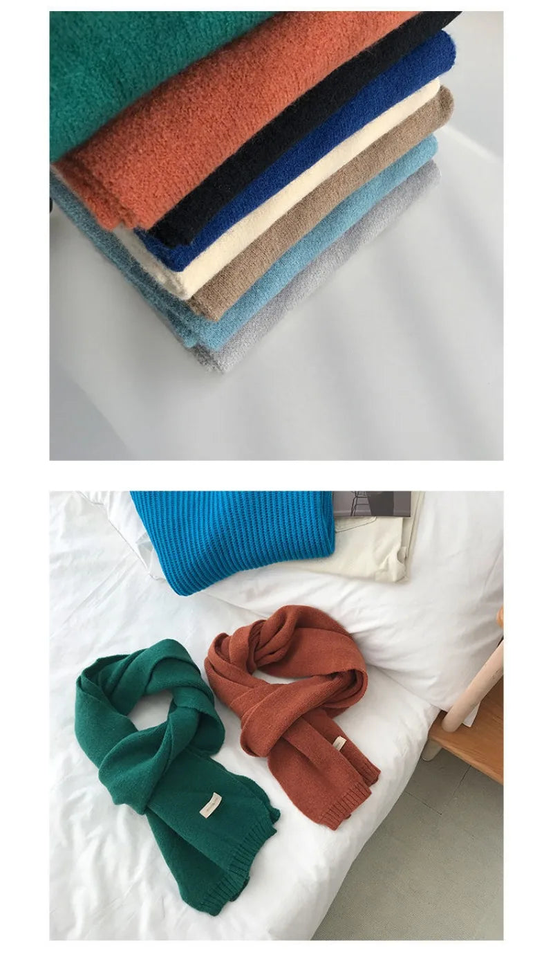Men's Knitted Wool Scarf, Simple, Chic, Soft, Autumn Winter, Thermal Scarf