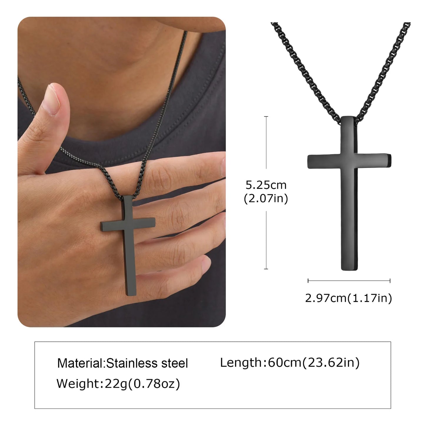 Classic Men's Cross Pendant Necklaces,Waterproof Stainless Steel Cross Collars