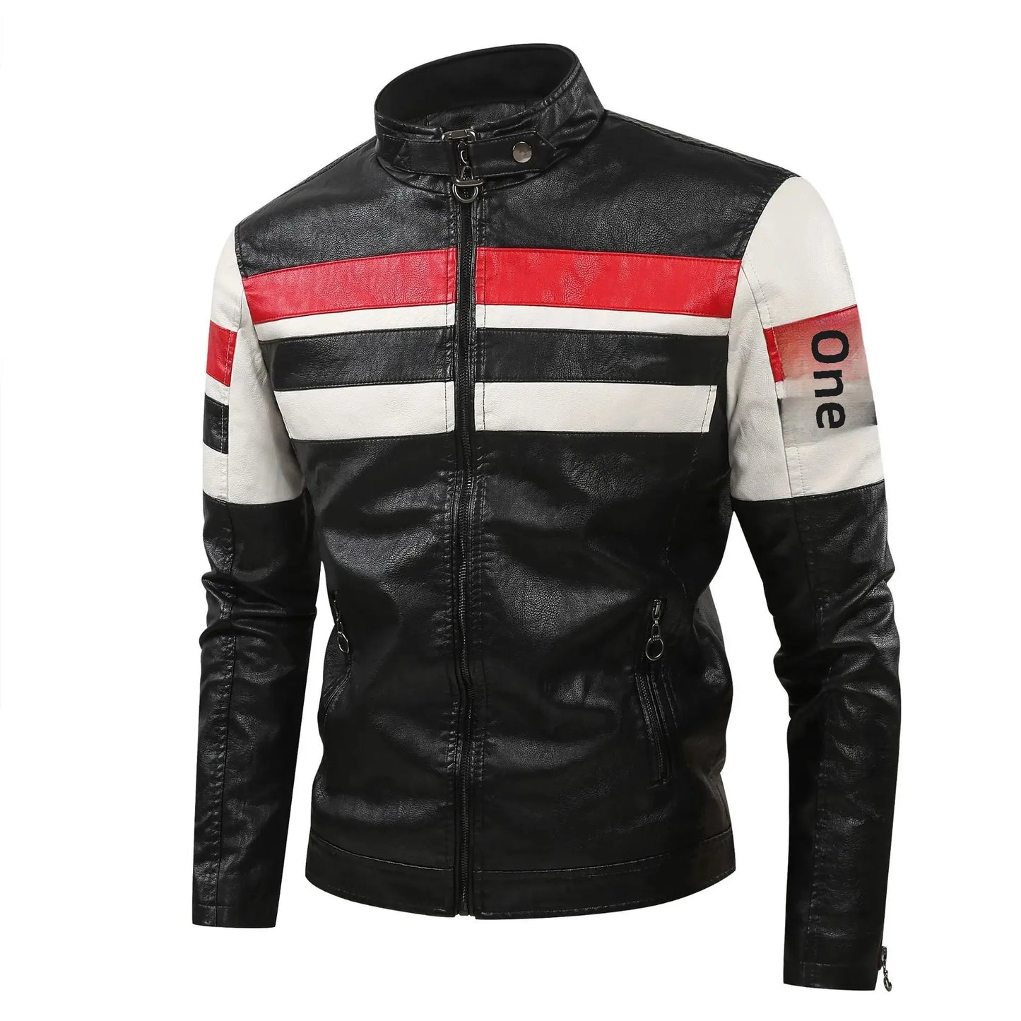 Men’s Biker-Style Jacket with Contrasting Panels and Functional Zippers