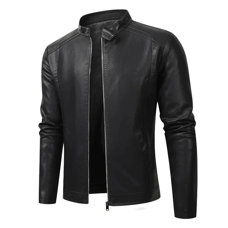 Men’s Biker-Style Jacket with Contrasting Panels and Functional Zippers