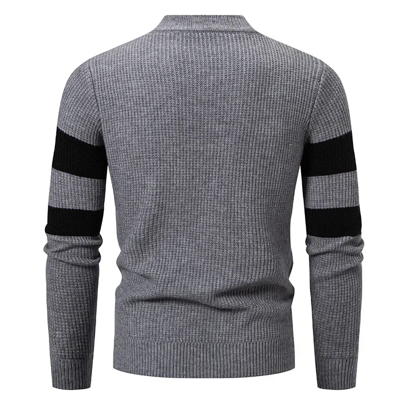 Men’s Slim Fit Patchwork Knit Sweater – Modern Textures for Smart Casual Looks