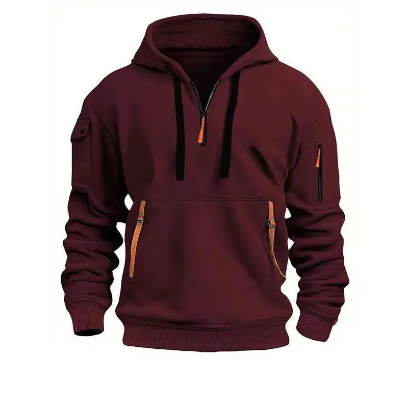 Men’s Tactical Hoodie with Contrast Zippers and Sleeve Pocket