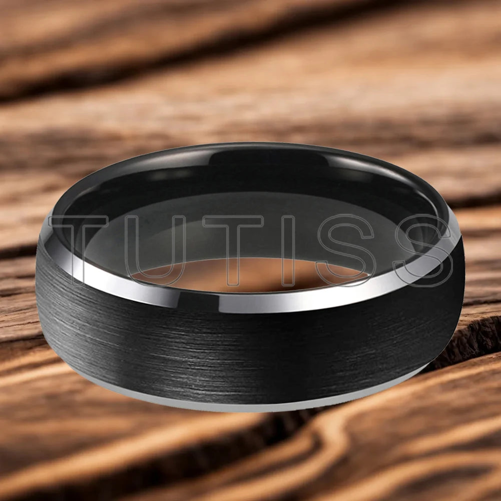 6/8mm Tungsten Carbide Engagement Ring for Men, Modern Engagement Ring Dome, Brushed Slant Edge