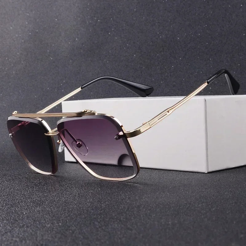 Aviator-Style Sunglasses with Geometric Lens Design – Modern Elegance UV400