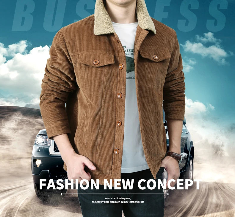 Men’s Workwear-Inspired Jacket with Sherpa Lining and Corduroy Finish