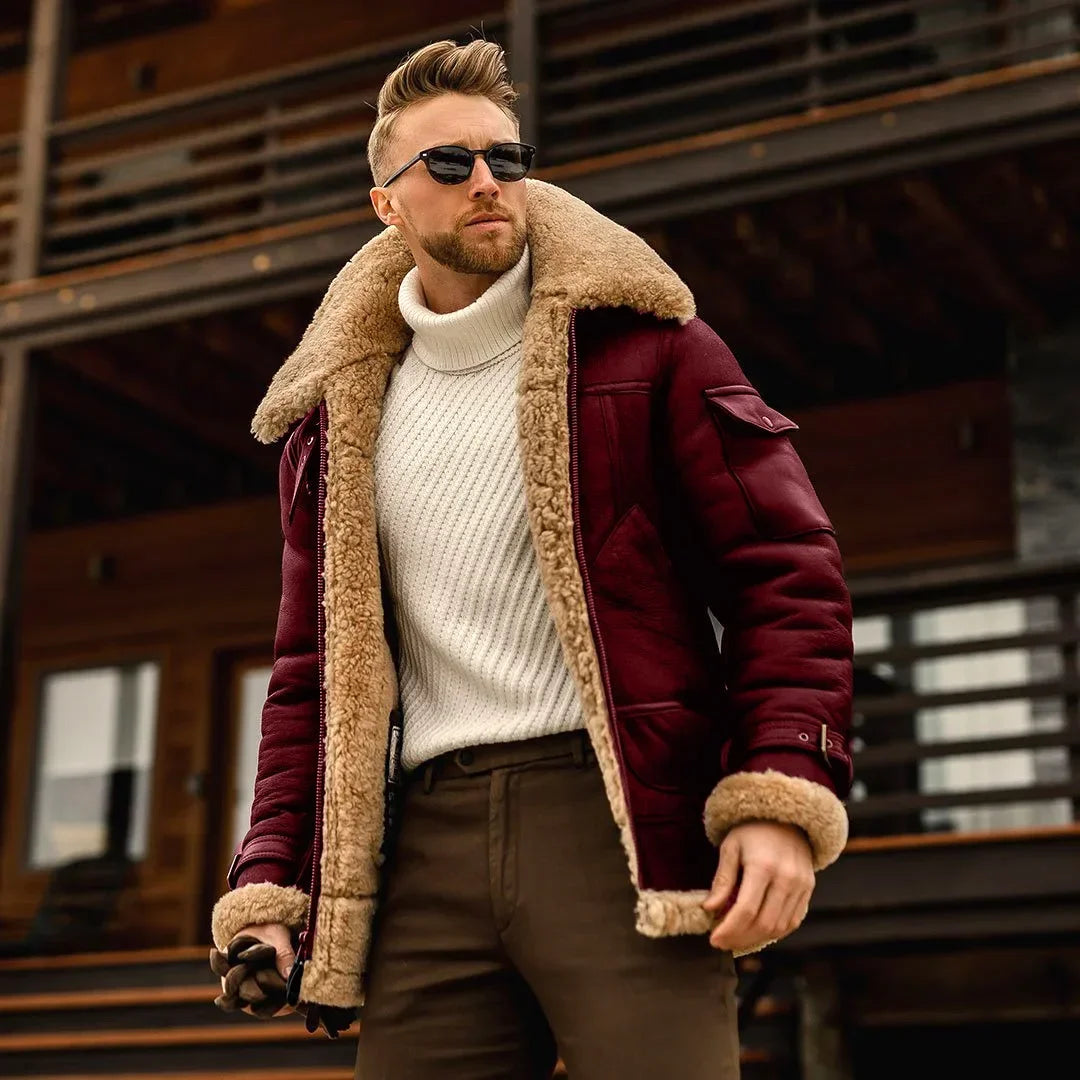 Men’s Aviator Jacket with Faux Fur Collar