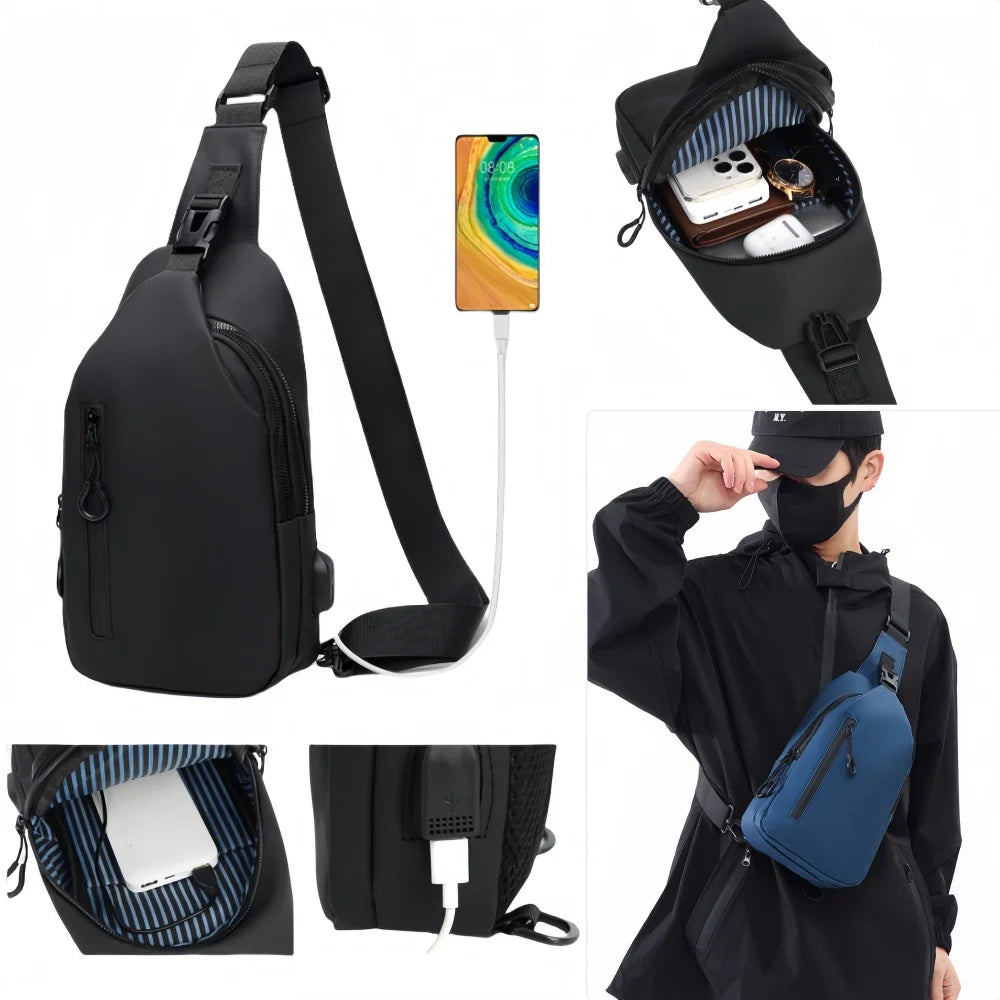 Men’s Anti-Theft Sling Bag with USB Charging Port – Waterproof Crossbody Chest Bag