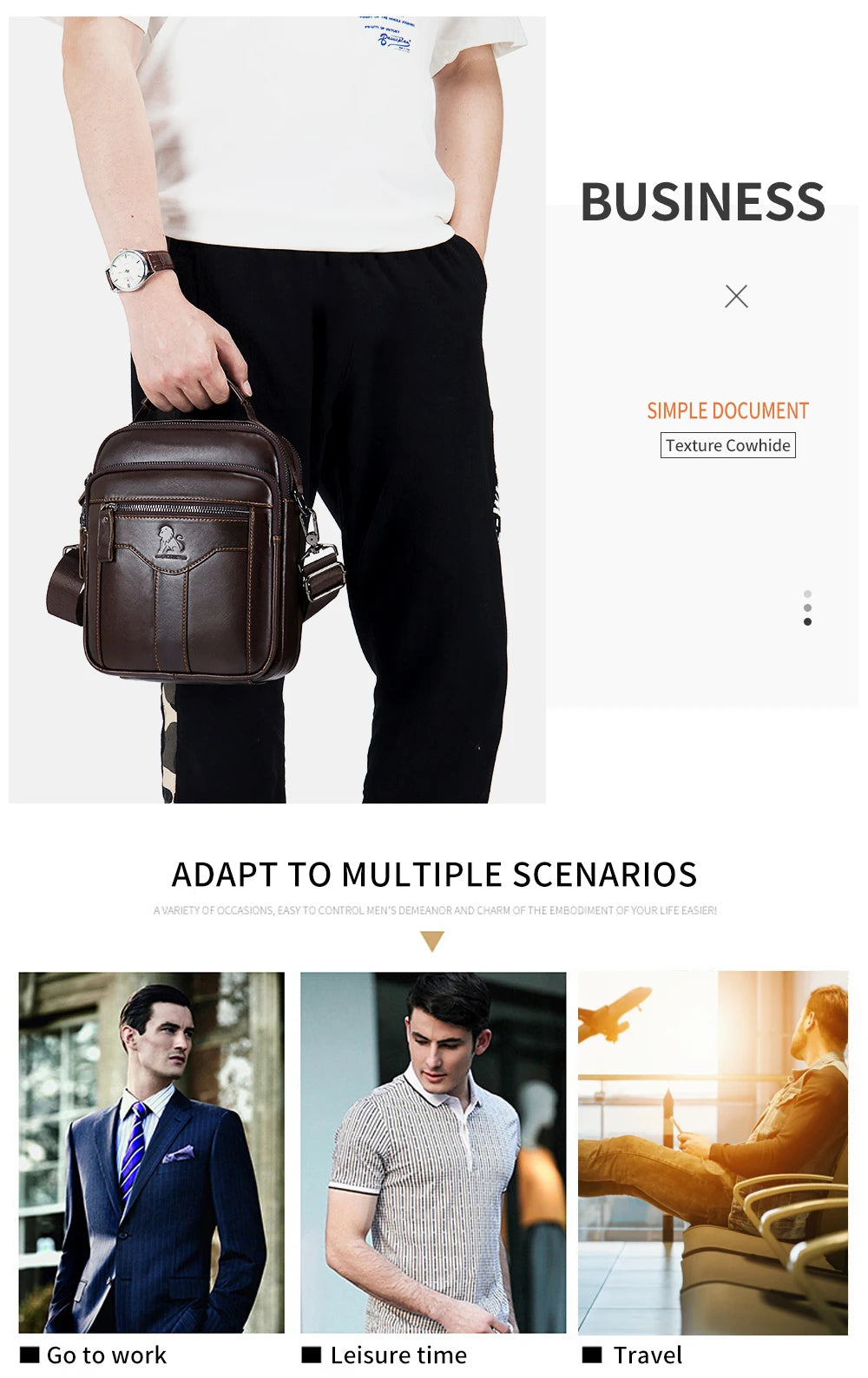 Men’s Vintage Leather Shoulder Bag – Small Crossbody Messenger with Multi-Pockets for Work, Travel & Daily Use