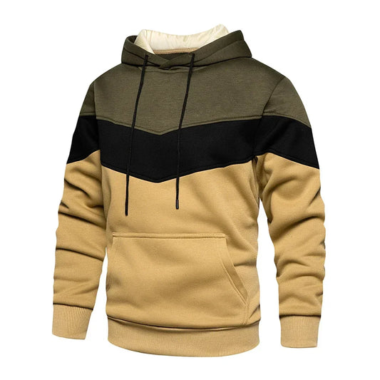 Men’s Modern Geometric Panel Pullover Hoodie – Casual Streetwear for Everyday Comfort