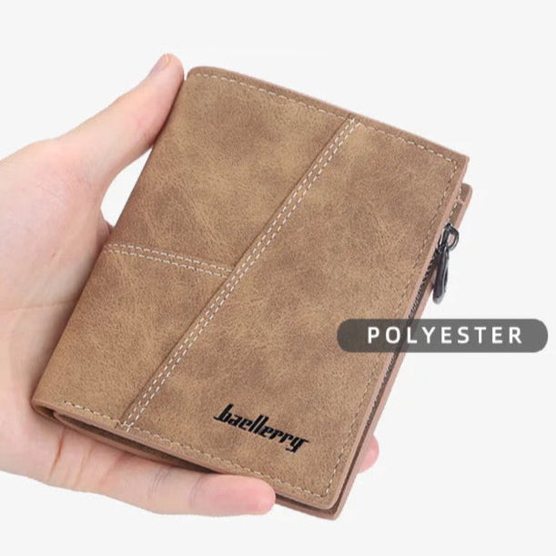 Vertical Men’s Wallet with Minimalist Geometric Stitch Design – Compact and Stylish