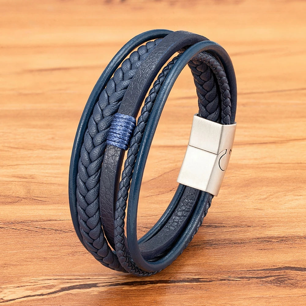 Men’s Triple Braided Leather Bracelet with Magnetic Clasp