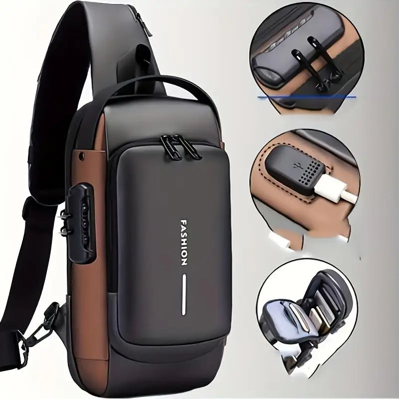 Men’s Anti-Theft Crossbody Sling Bag – USB Charging Chest Pack for Travel, Work & Everyday Carry