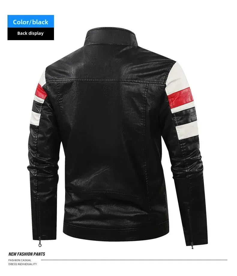 Men’s Biker-Style Jacket with Contrasting Panels and Functional Zippers