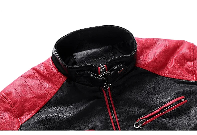 Men’s Biker-Style Jacket with Contrasting Panels and Functional Zippers