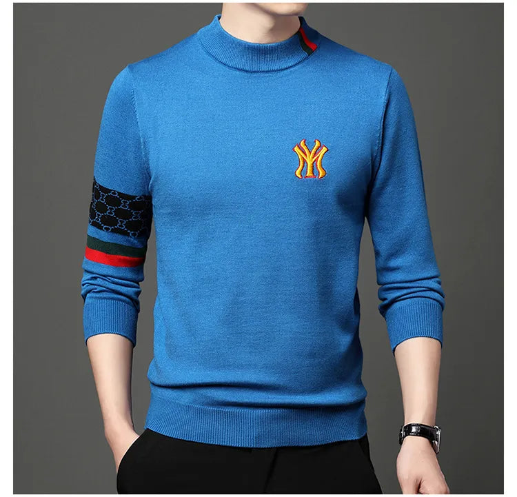Men’s Slim Fit Knit Sweater with Sporty Sleeve Detail – Urban Elegance with Attitude