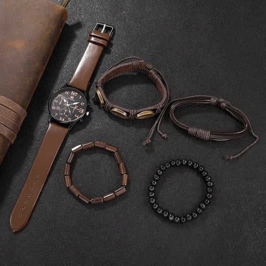 Men’s Watch & Bracelet Kit — Casual Style with Personality — 5-Piece Set