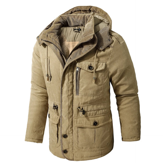 Men’s Quilted Jacket with Hood and Multiple Functional Pockets