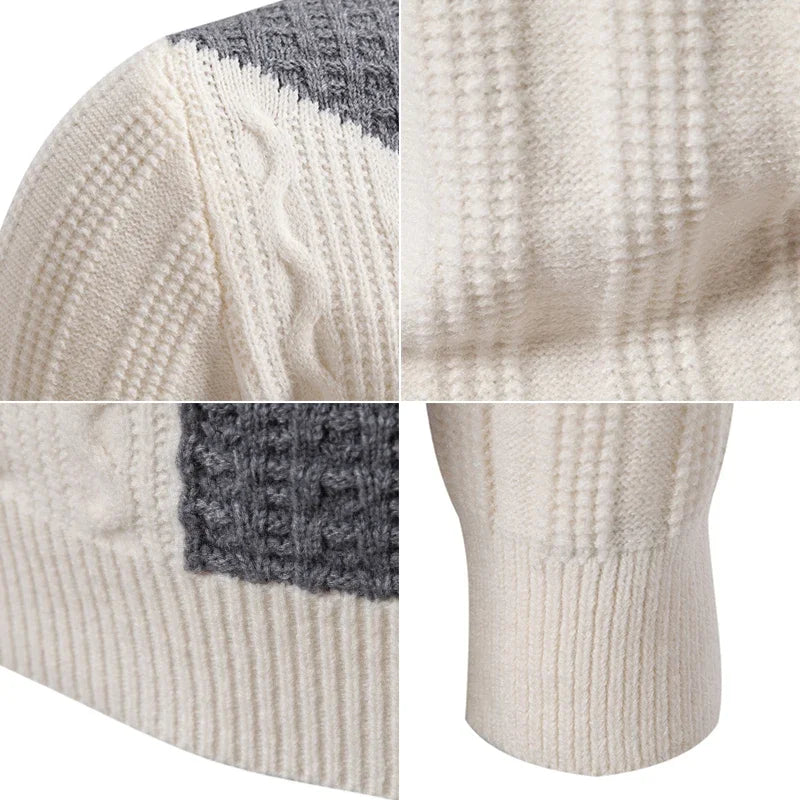 Men’s Slim Fit Patchwork Knit Sweater – Modern Textures for Smart Casual Looks