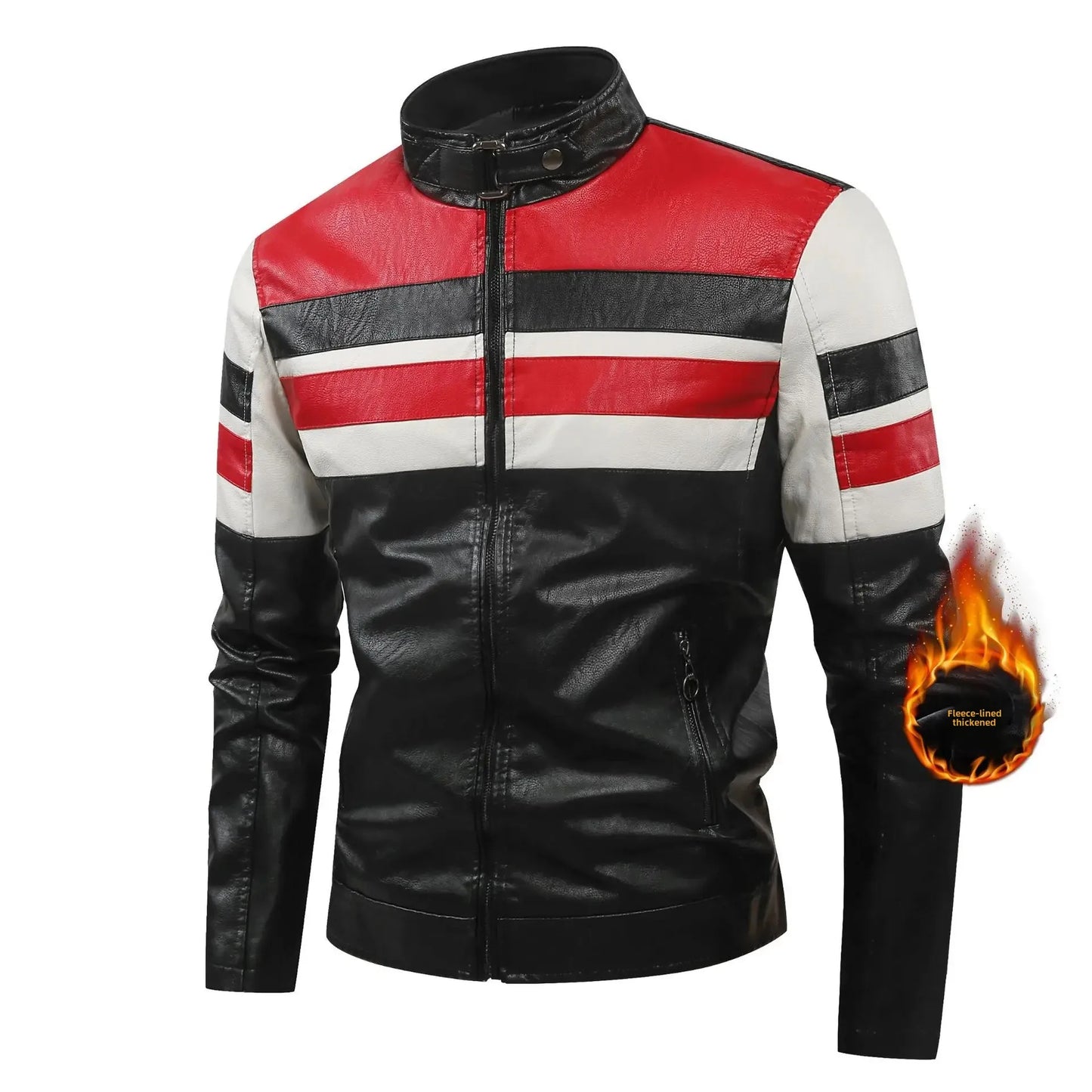 Men’s Biker-Style Jacket with Contrasting Panels and Functional Zippers