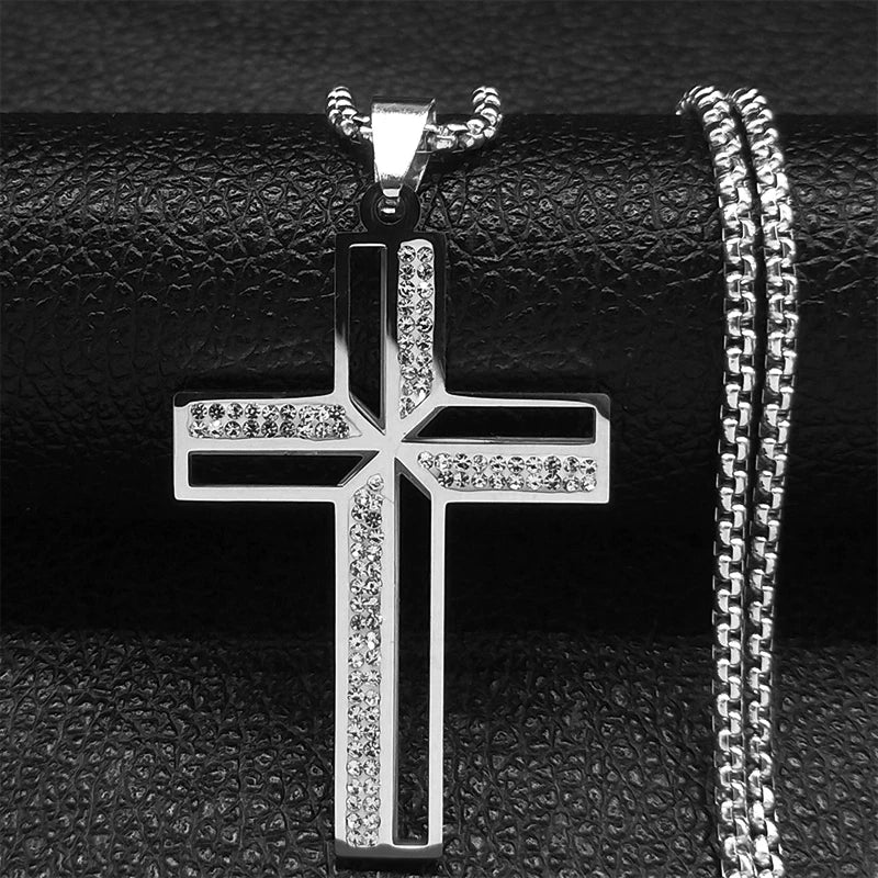 Colorful Gemstone Cross Pendant – Stainless Steel Necklace