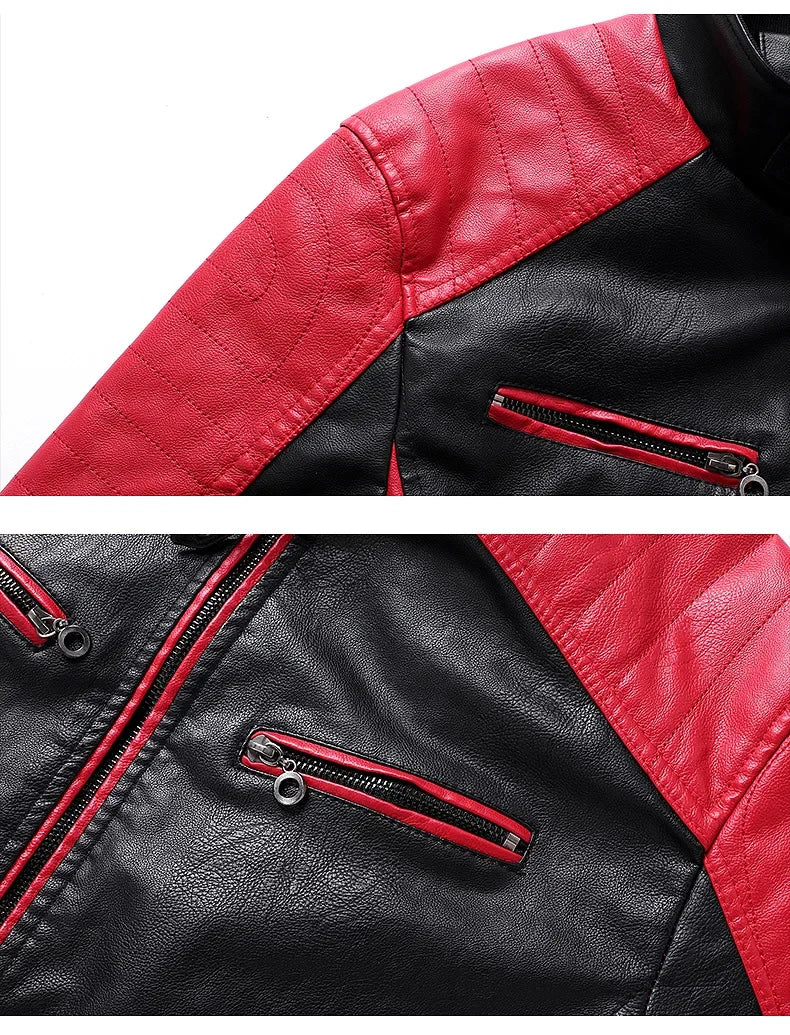 Men’s Biker-Style Jacket with Contrasting Panels and Functional Zippers