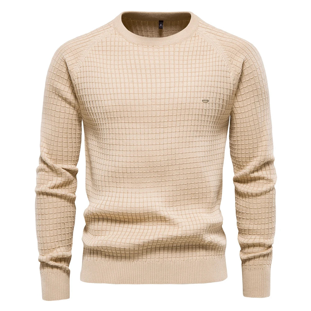 Men’s Cotton O-Neck Mesh Sweater – Solid Color, Winter and Autumn Basic Pullover