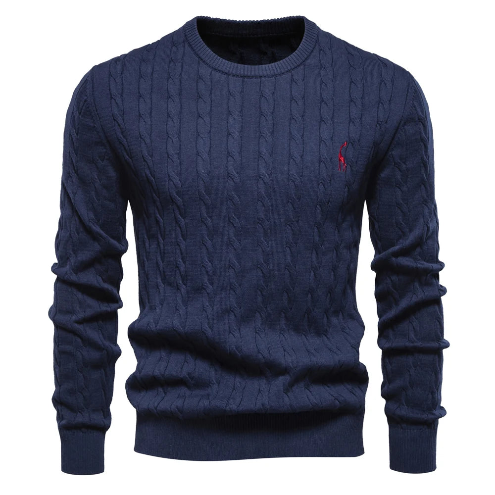 Men’s Cable Knit Sweater with Embroidery – Classic Style with a Unique Touch