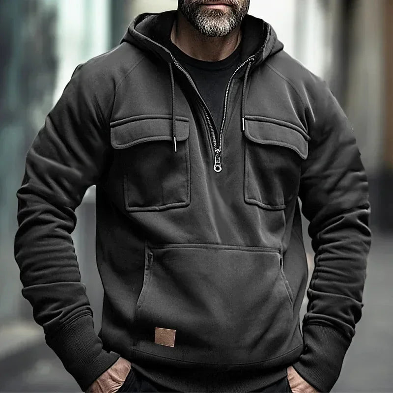 Men’s Hoodie with Front Zipper and Utility Style Chest Pockets