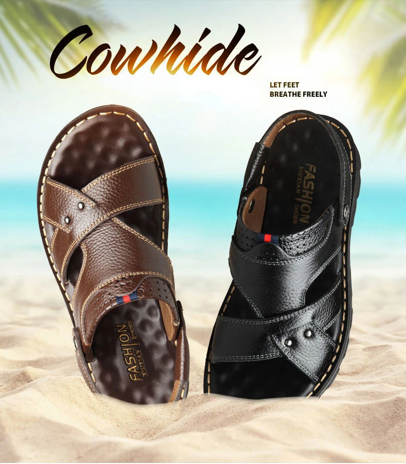 Men's Summer Leather Sandals - Reinforced Men's Shoes Made of Genuine Leather